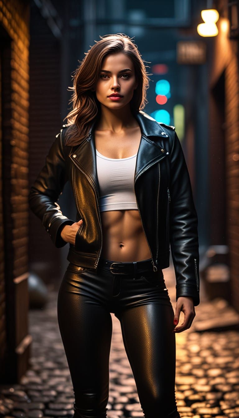 Athletic Female Rogue in Dark Alleyway