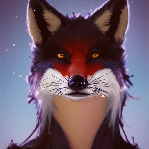 Rabid Black Fox Portrait in Hyperdetailed Style