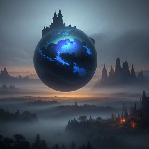 Fantasy Wooden Town Floating in Misty Mountains