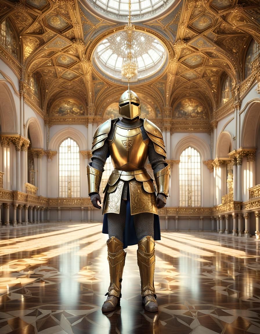 Porcelain Knight Stands Proudly: Hyper-Realistic 3D Art