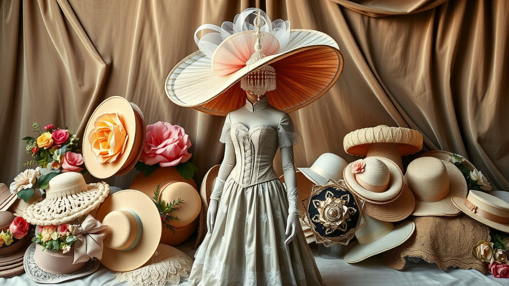 Elaborate Hats with Gemstones and Florals, Surrealist Style