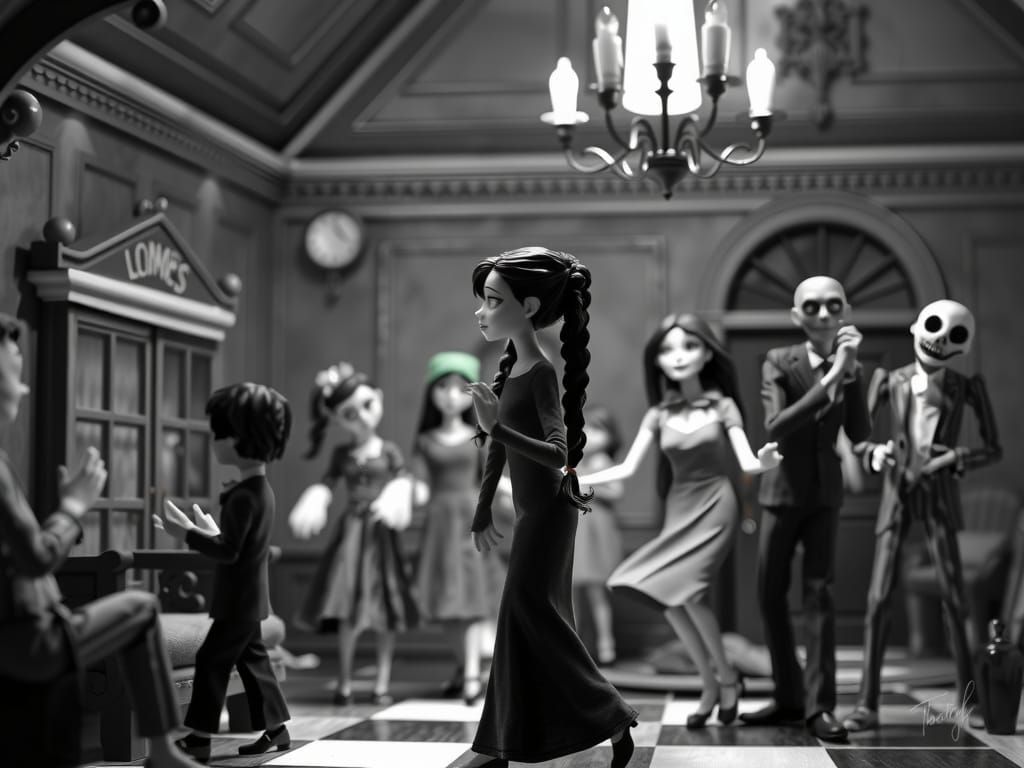 Wednesday Addams Zombie Prom Night in Tim Burton Style