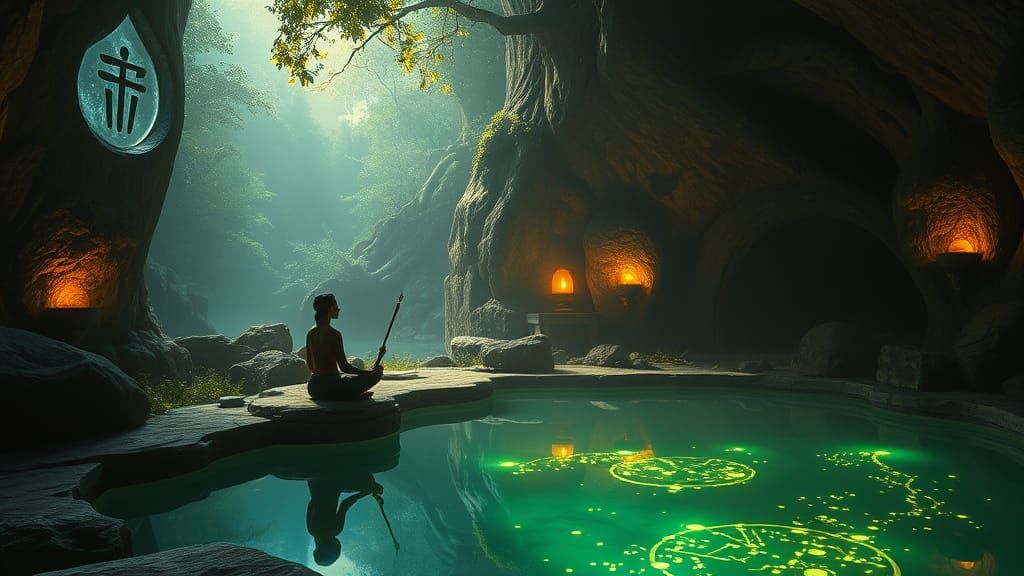 Tranquil Fantasy Grove with Glowing Runes