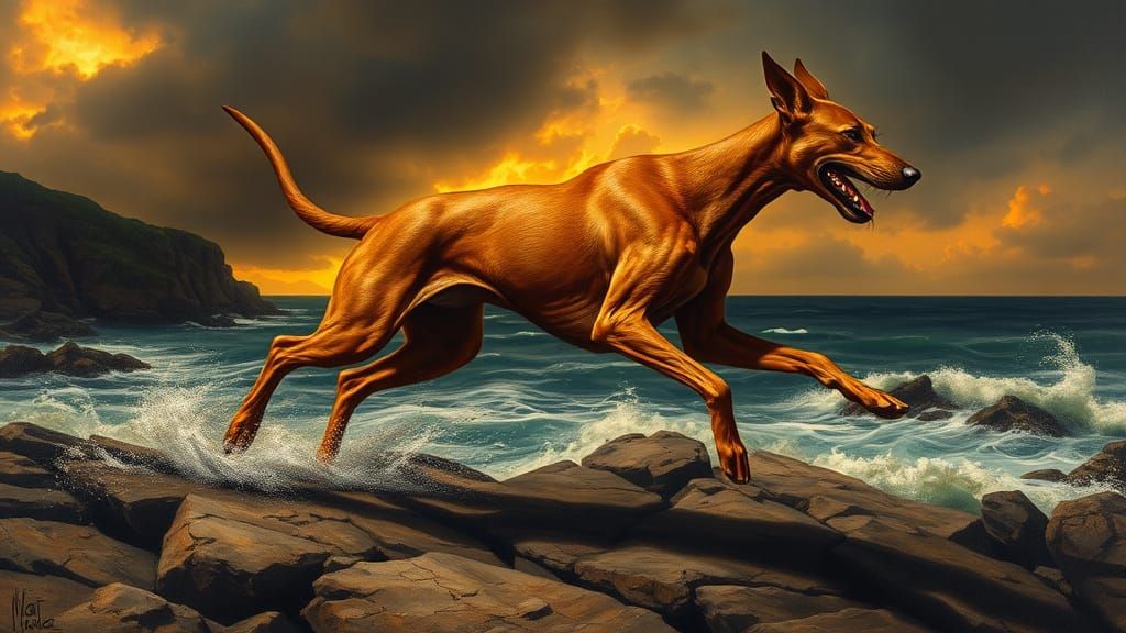 Dynamic Cirneco dell'Etna in Baroque Style