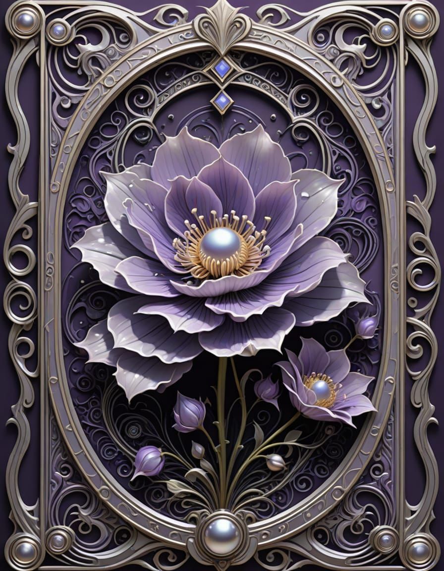 Art Deco Pearlescent Playing Card with Swirling Filigree and...