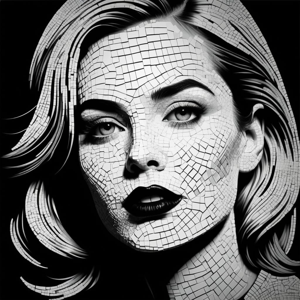 Andy Warhol-Inspired Minimalist Portrait of a Woman in Black...