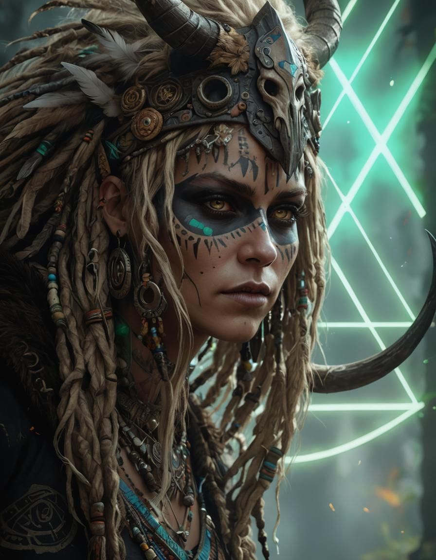 Viking Witch Shaman Portrait in Dark Fantasy Style