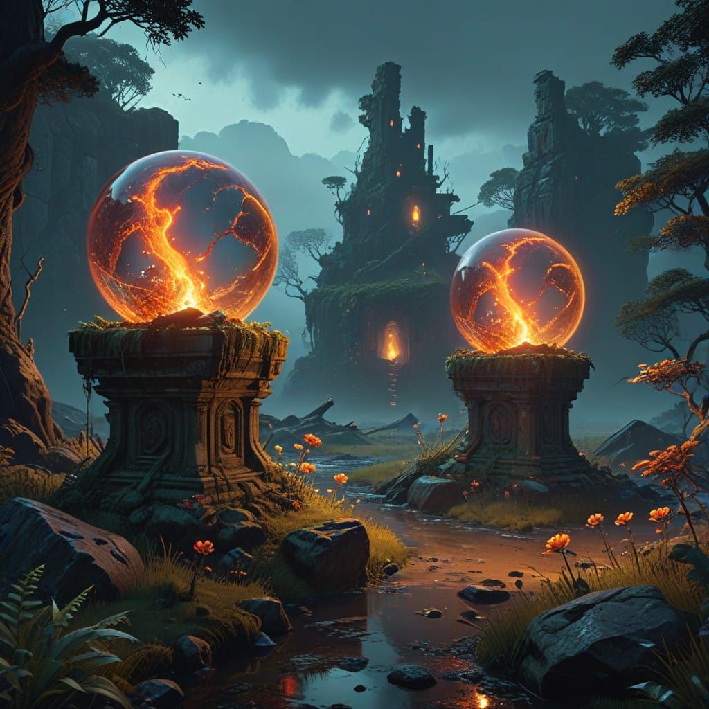 Ancient Ruins in Ethereal Twilight