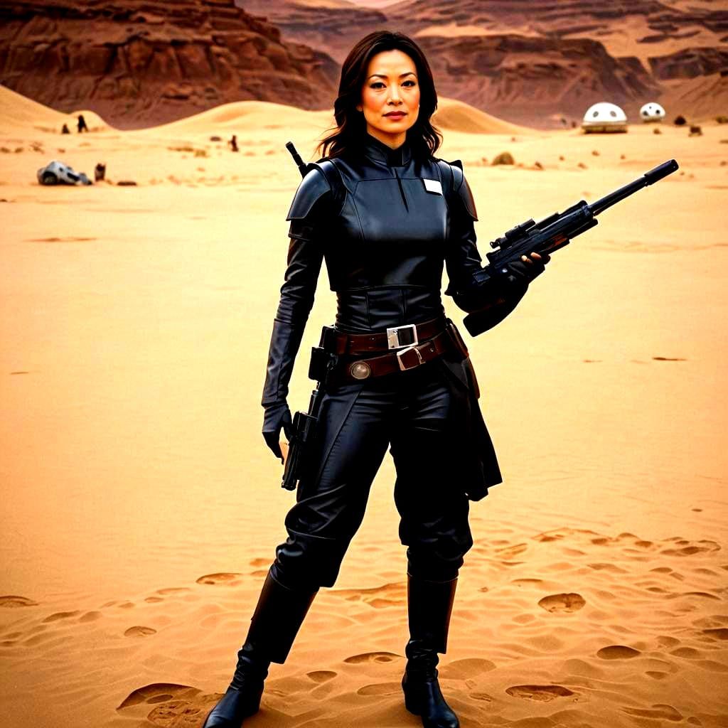 Woman in Black Leather Suit on Tatooine