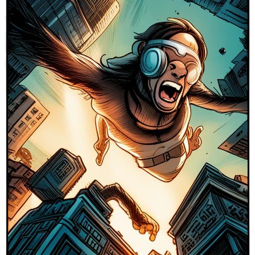 Monkey Plunges into Interdimensional Portal: Comic Book Art