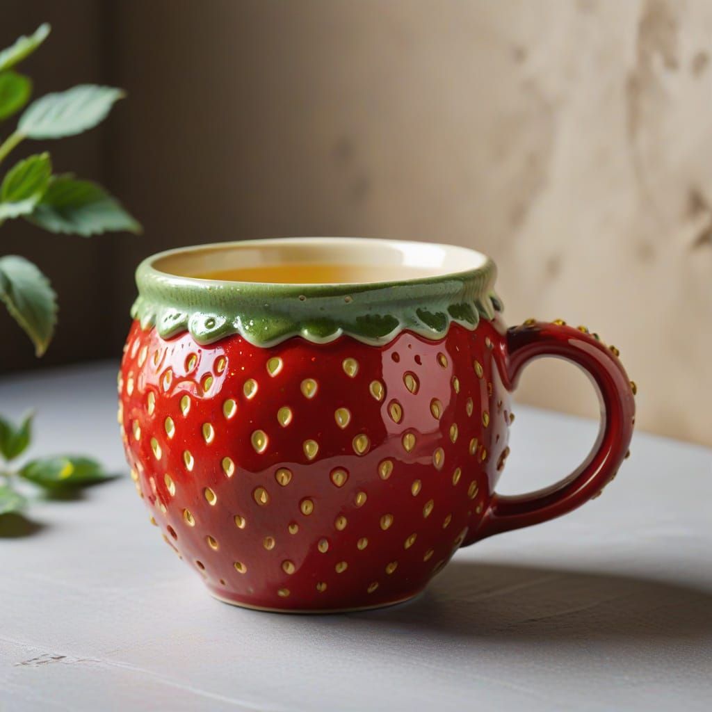 Strawberry Mug in Handmade Ceramic Style