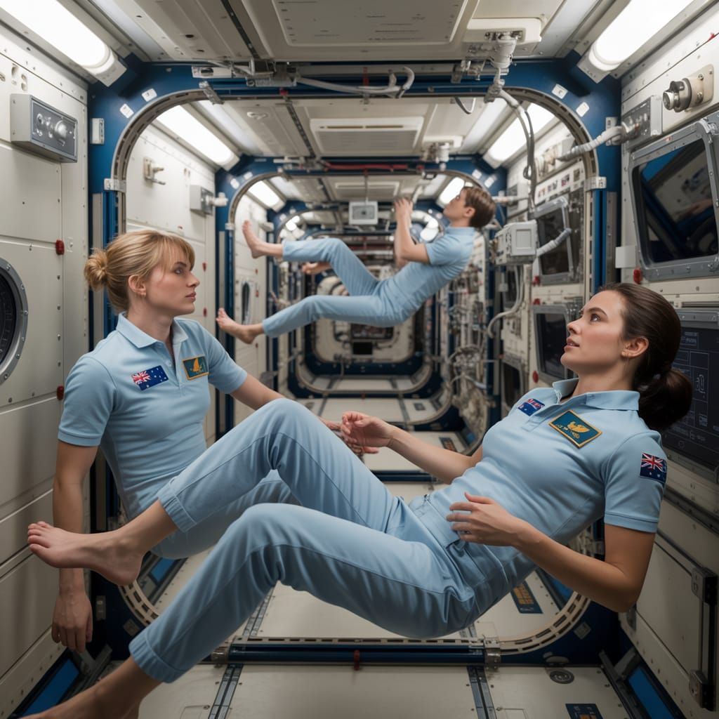 Weightless Human Life on Space Station