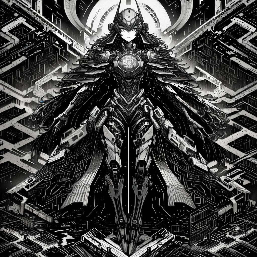 Hyperdetailed Sci-Fi Anime Girl Charcoal Drawing