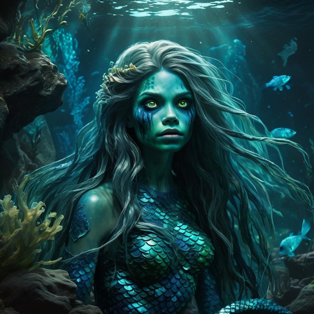 Zombie Mermaid in Dark Fantasy Art Portrait