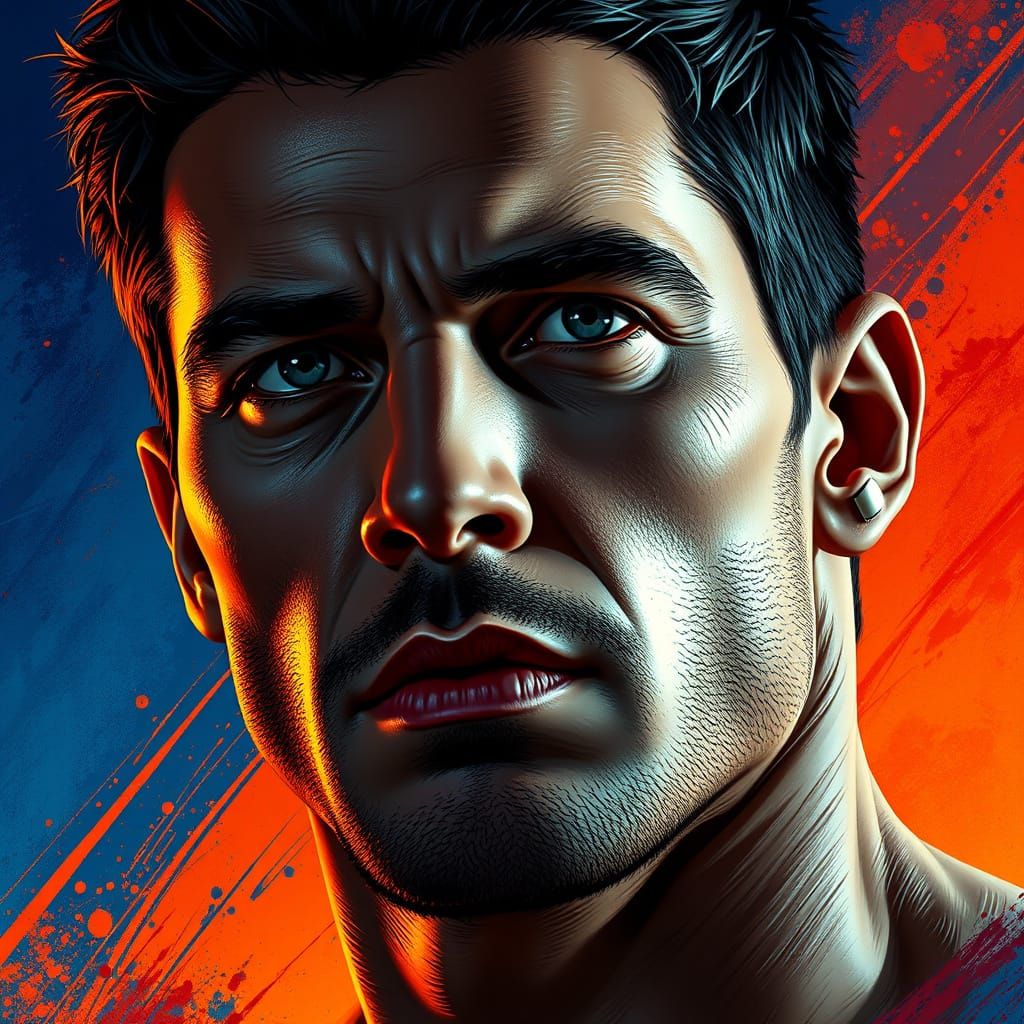 Hyperrealistic Portrait of a Man in Vibrant, Gradient Backgr...