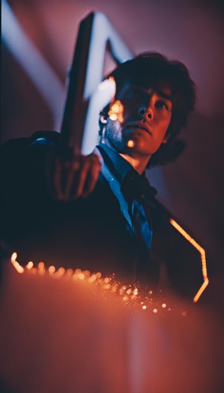 Dramatic Film Still: Light and Shadow in a Dark Room