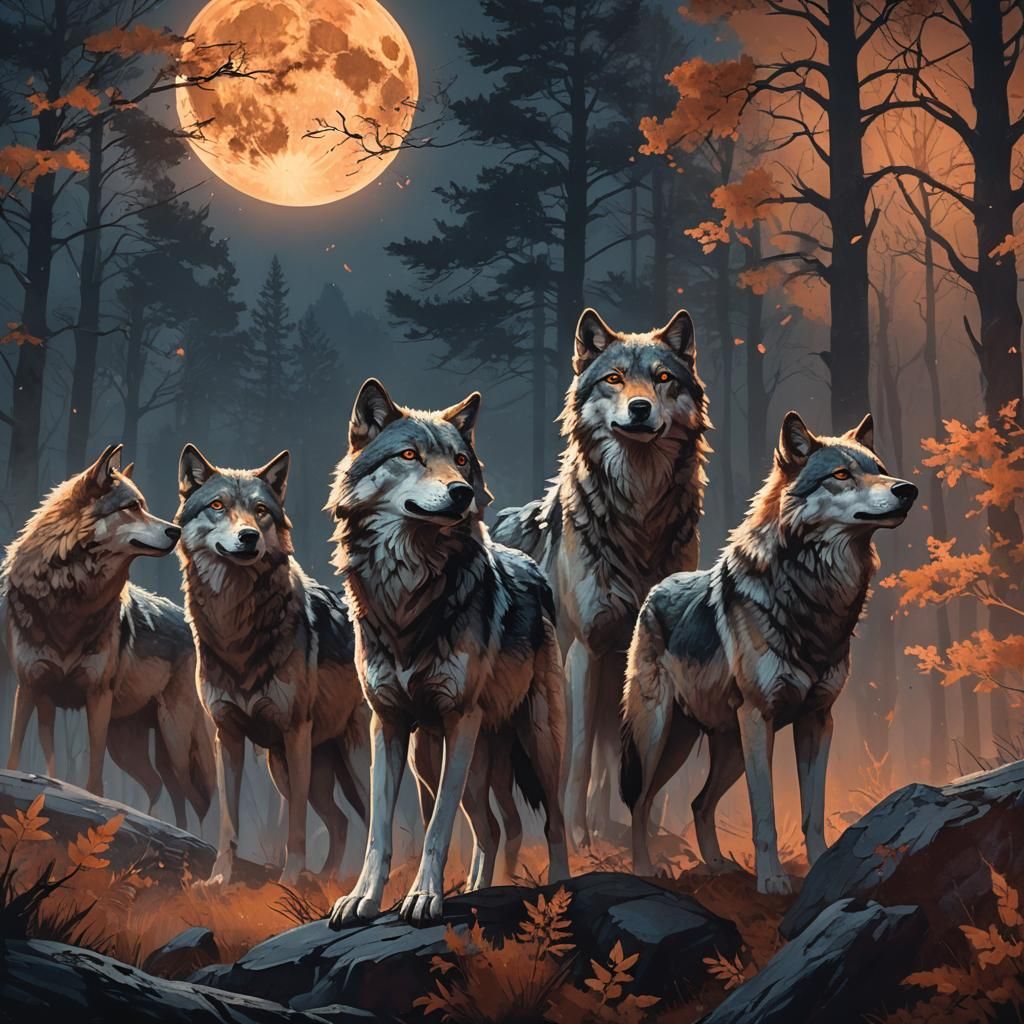 Fantastical Wolves Howl Under a Blood Moon in Cinematic Sple...