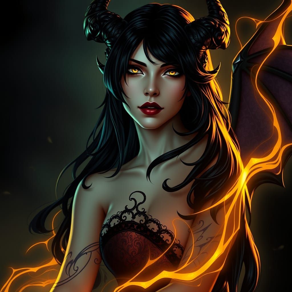 Seductive Succubus in Art Nouveau-Inspired Portraiture