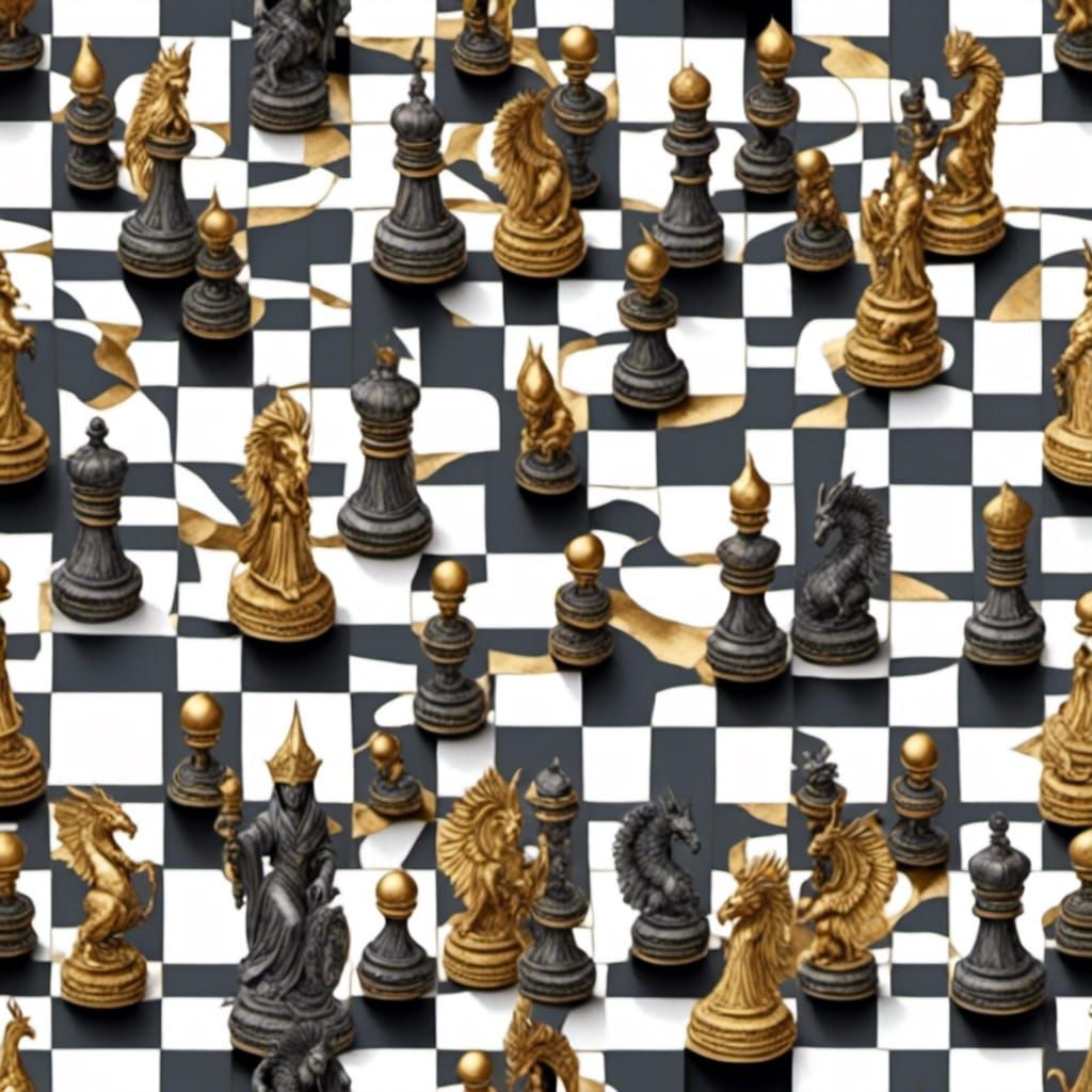 Magical Wizards Chess Set in Marble and Gold