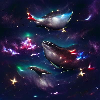 Cosmic Whales Soaring Through the Starry Nebula