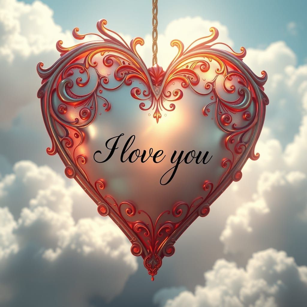 Dreamy Love Heart in Whimsical Cloudscape