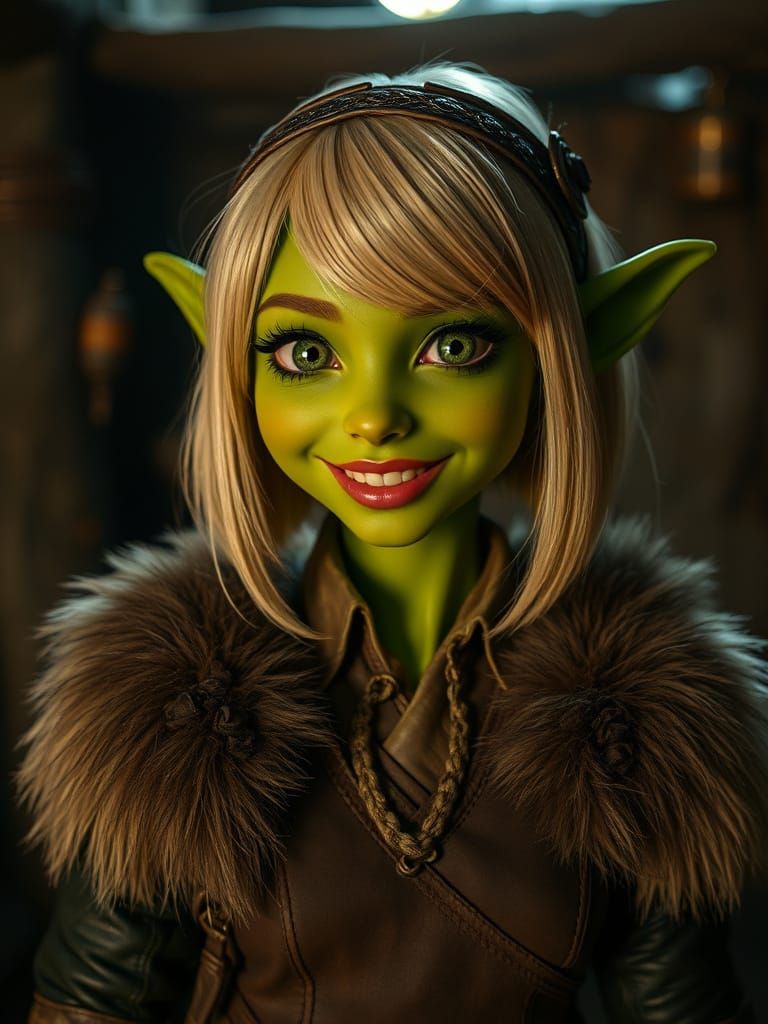 Steampunk Pinup Elf Maiden in Golden Hues