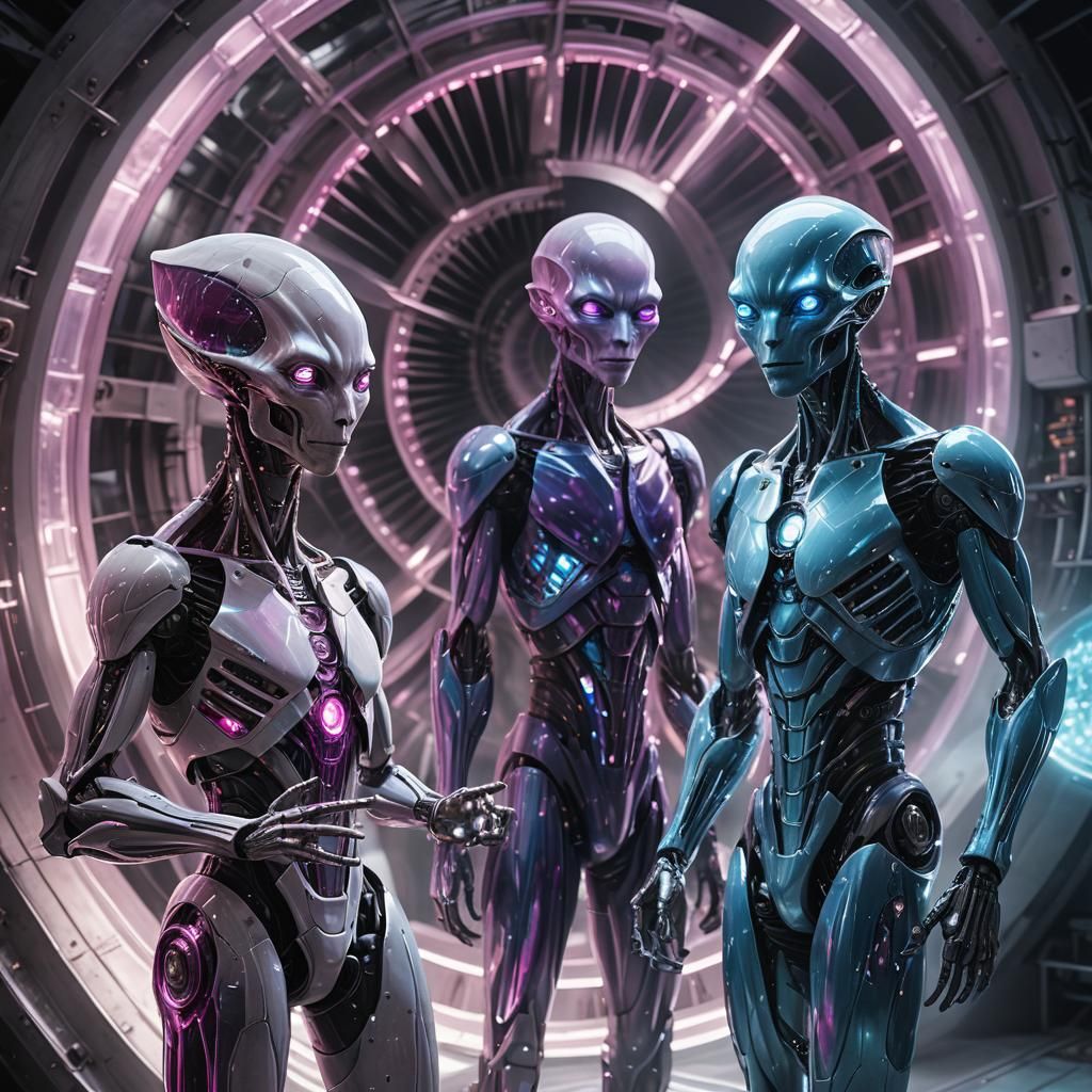 Extraterrestrial Entities with Floating Crystal, Hyperrealis...