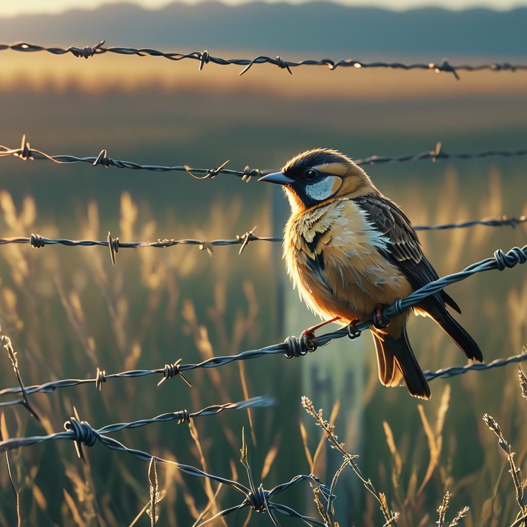 Bird on Barbed Wire: Freedom vs. Confinement