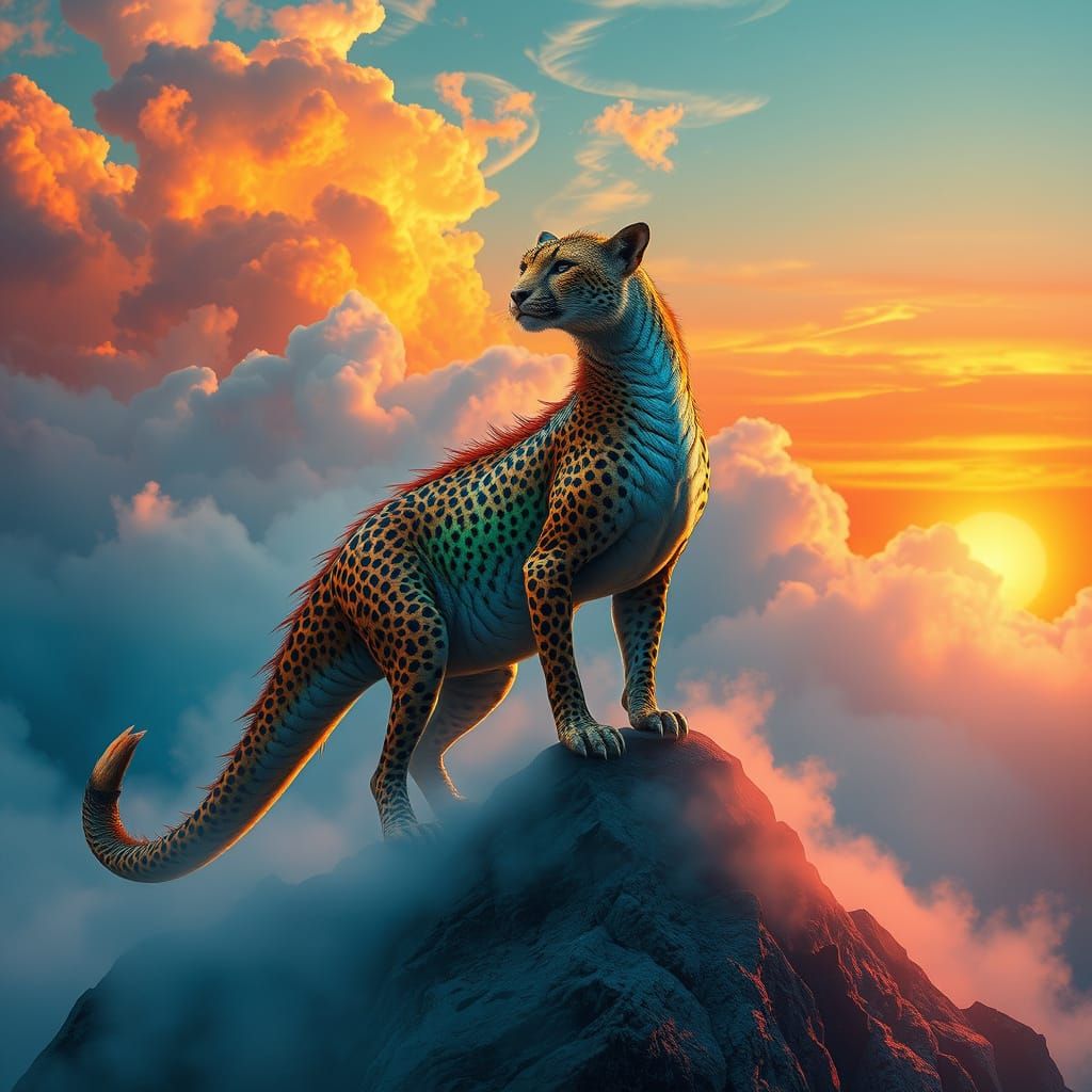 Majestic Cheetah-Dragon Sovereign of Emerald Skies