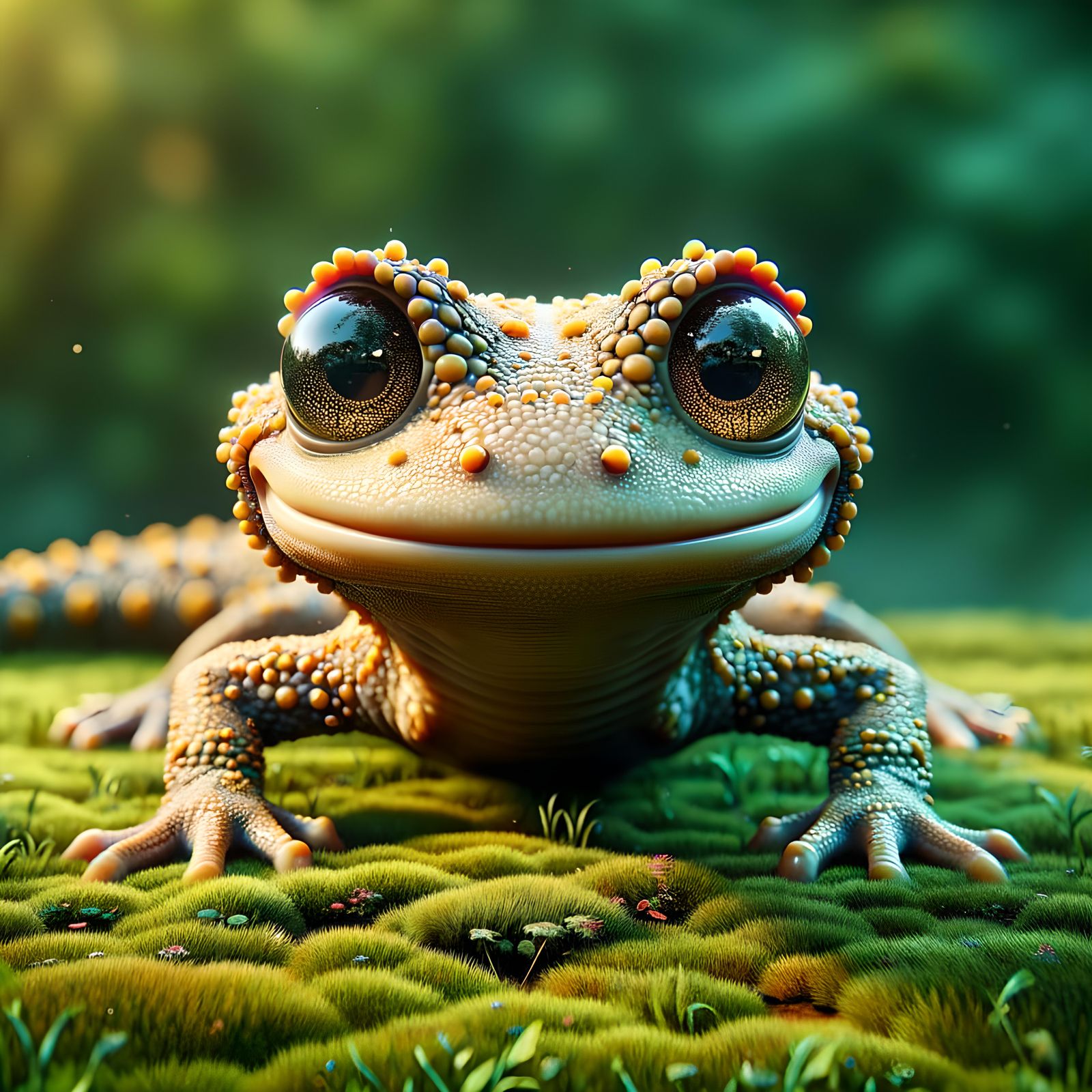 Friendly Salamander Lounging in a Hyperdetailed Garden