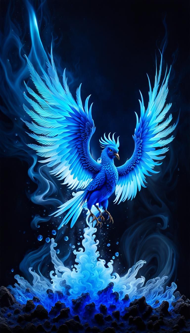 Fantasy Blue Phoenix in Iridescent Glass