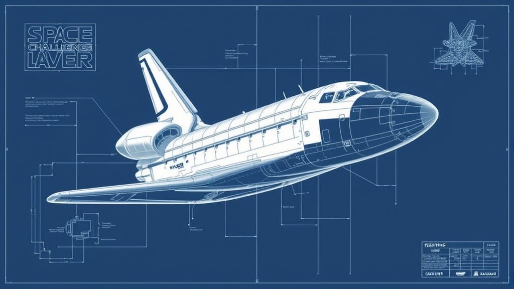 Technical Illustration of Space Shuttle Challenger in Indust...