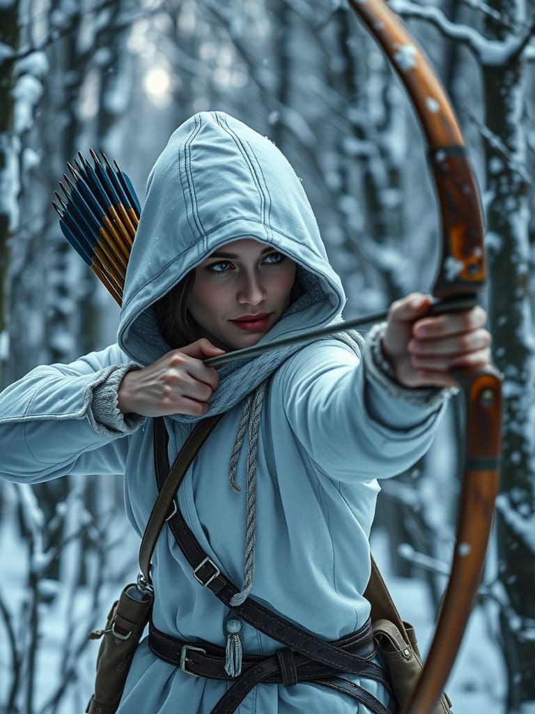 Winter Huntress in Snow-Covered Forest