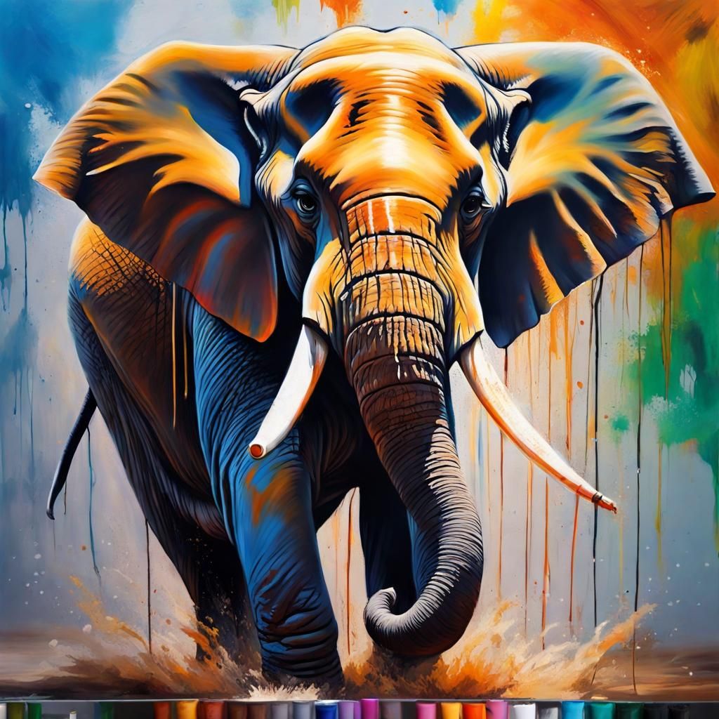 Elephant Paints Masterpiece in the Wild: Hyperrealistic Art