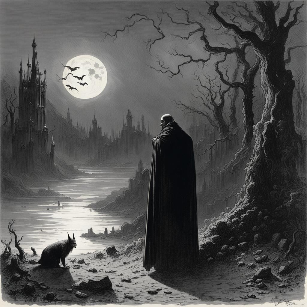 Lonely Vampire in Gothic Horror Style