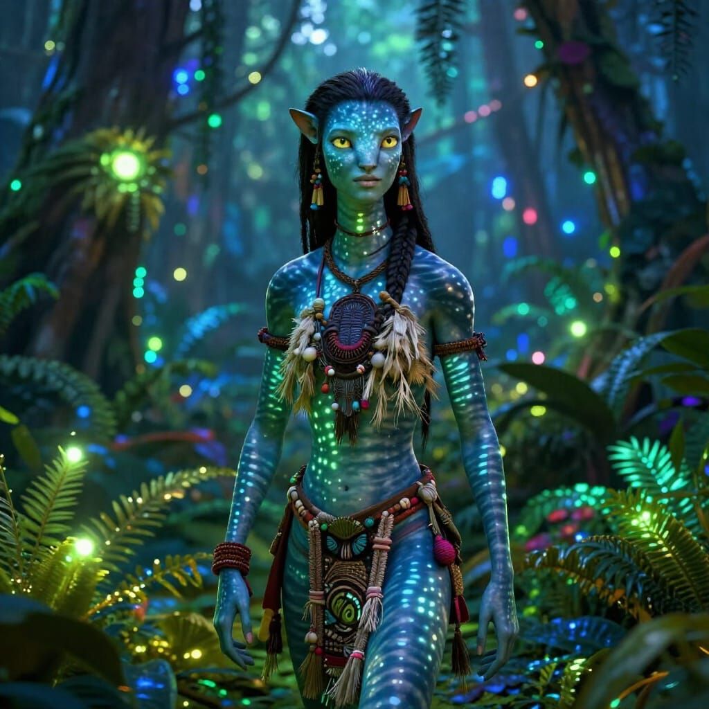 Omatikaya Na'vi Woman in Bioluminescent Pandora Forest