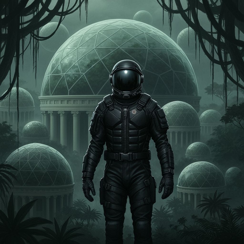 Cyberpunk Astronaut in Jungle Biosphere: Digital Painting
