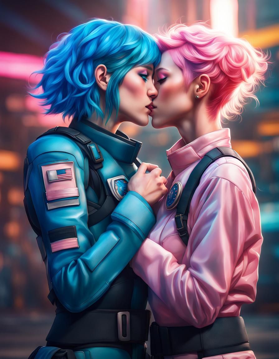 Passionate Kiss in Sci-Fi, Hyperrealistic Splash Art