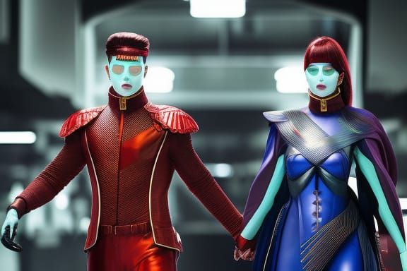 Futuristic Couple in 2050 Outfit: Digital Art