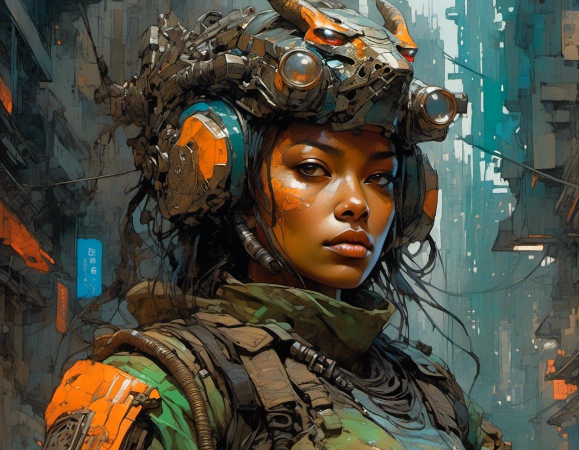 Indian Soldier in Cybercore Jungle, Neon Accents