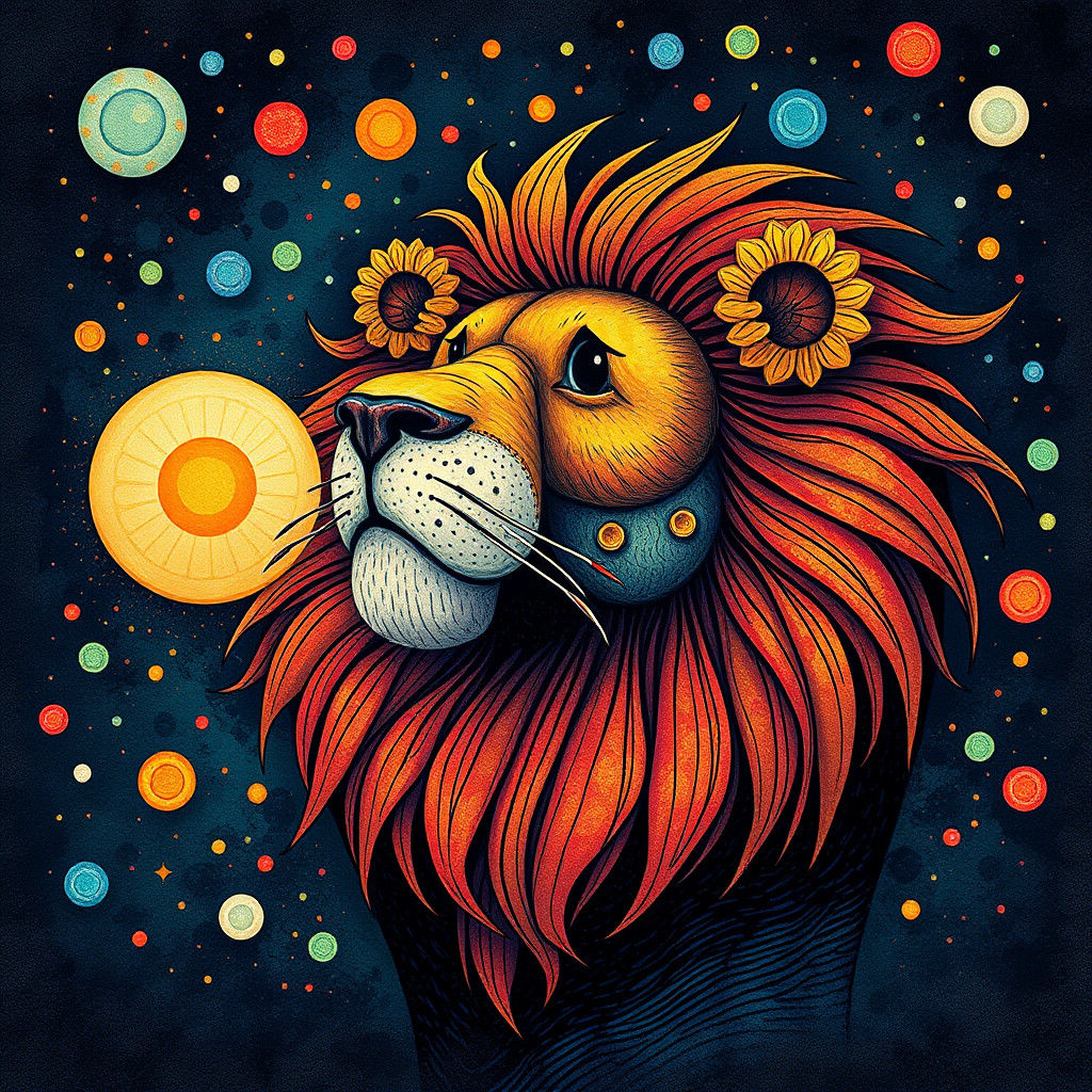 Surreal Lion in Pointillism Style Digital Art