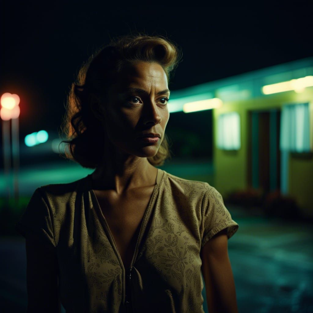 Night Portrait at Motel, Cinematic American Art
