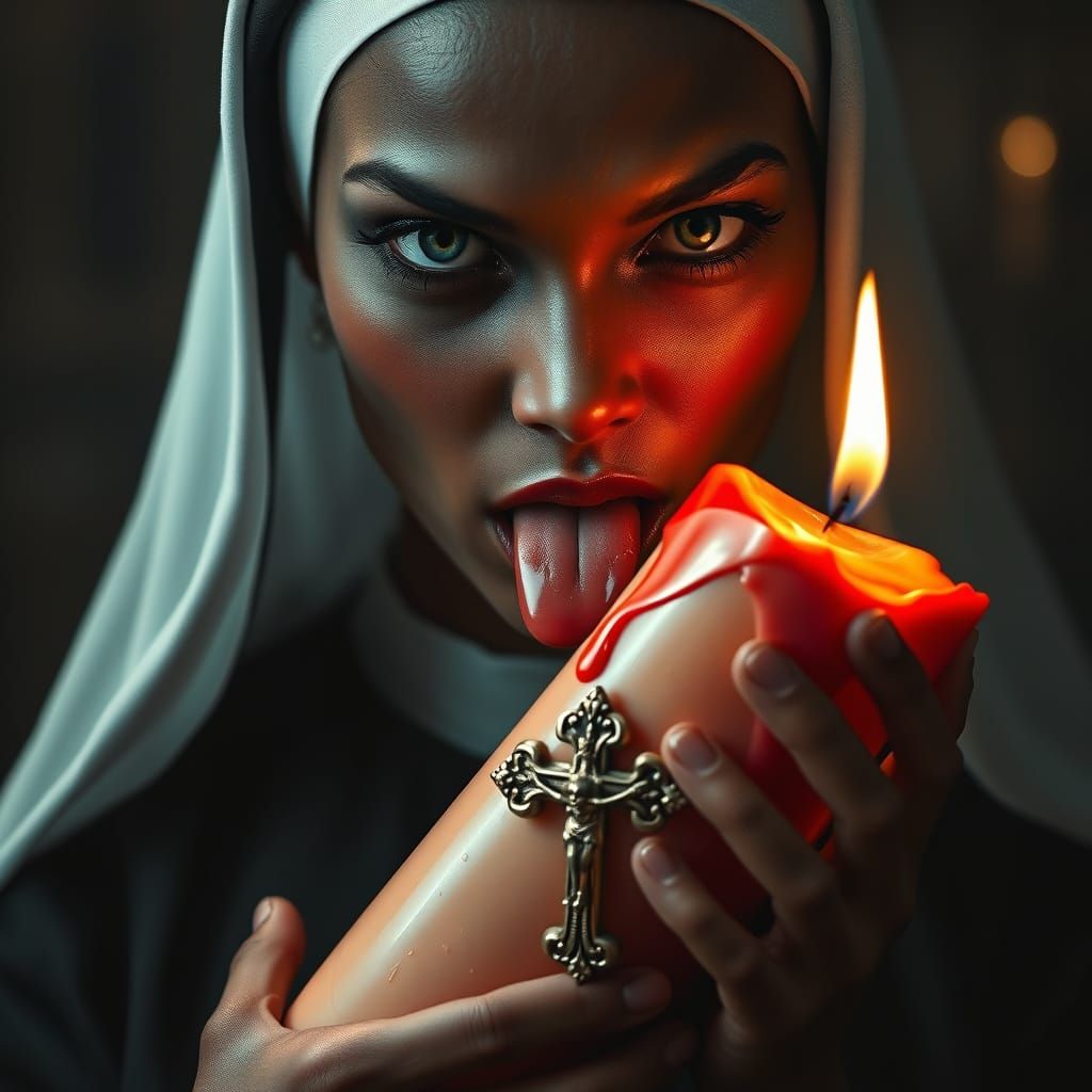 Gothic Nun in Sensual Devotion, Hyperrealistic Portrait