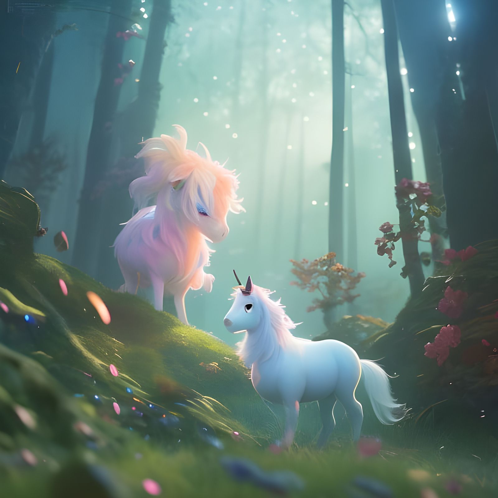 Adorable Fluffy Unicorn Portrait in Digital Art Style