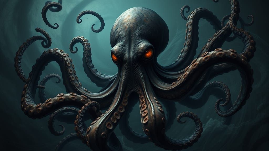 Lovecraftian Octopus Creature in Gothic Style