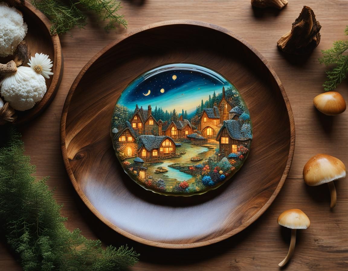 Fairytale Village Inside Glass Pie Slice