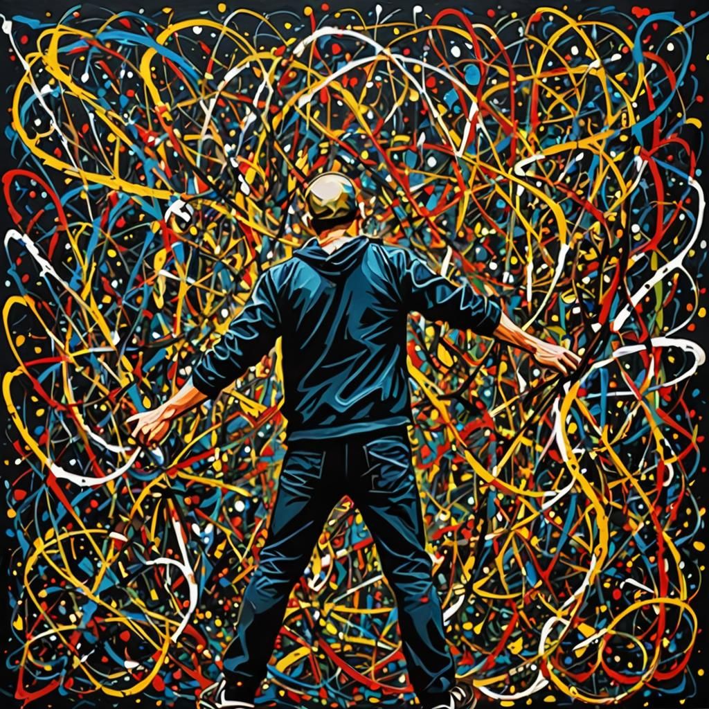 A Friend in need in the style of jackson pollock