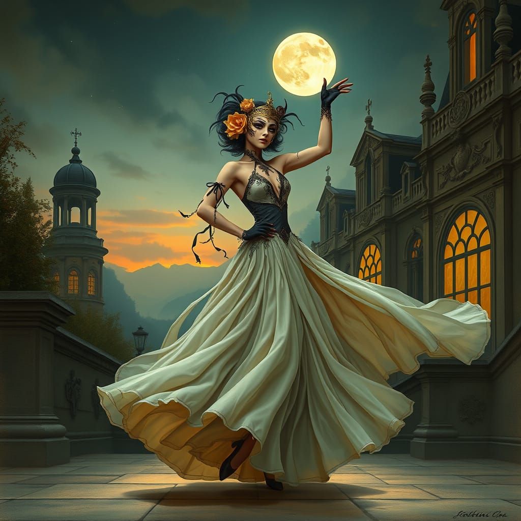 Dreamy Dancer in Art Nouveau Elegance
