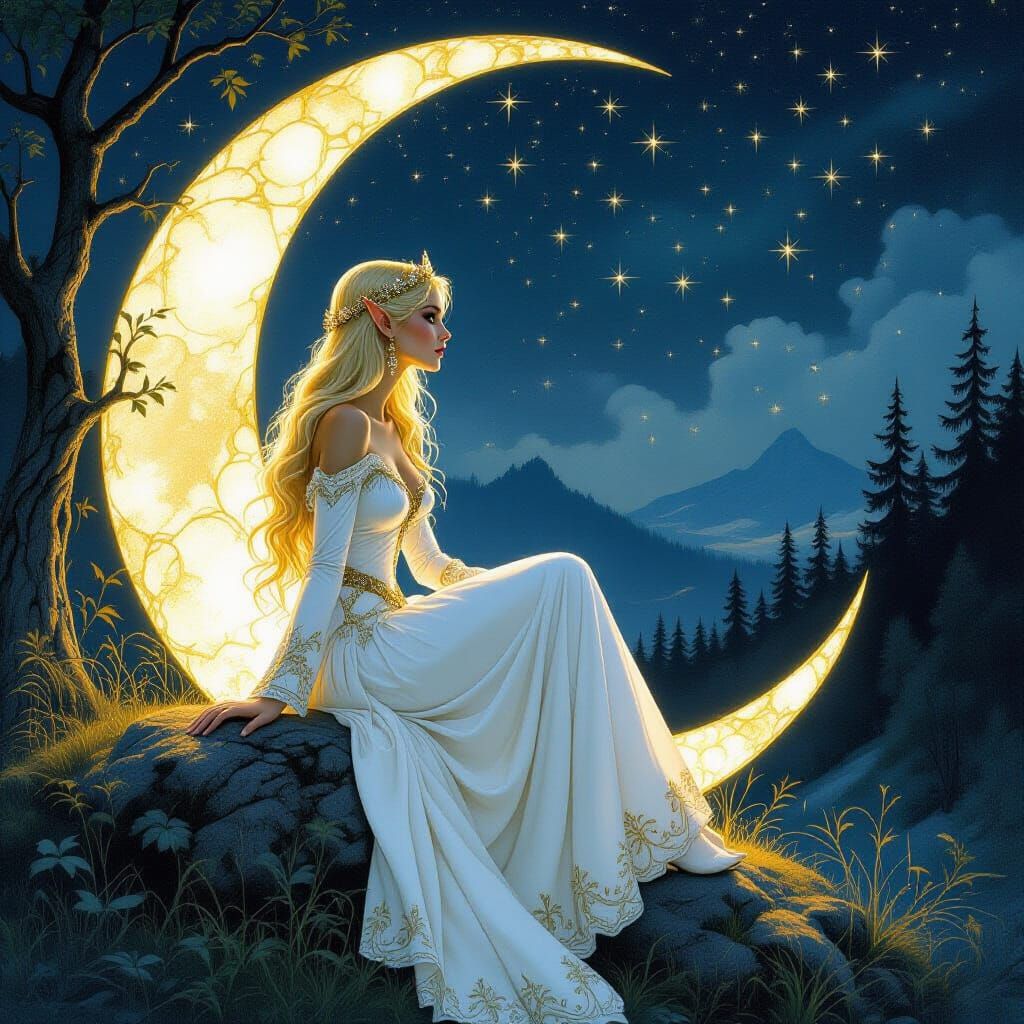 Enchanting Elf on Moonlit Scene