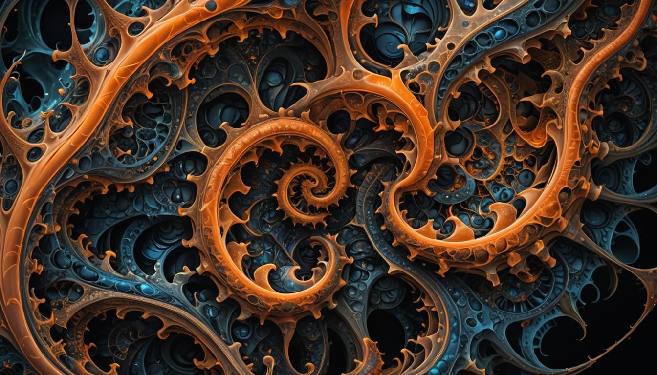 Vibrant Fractal Pattern in Biomechanical Style